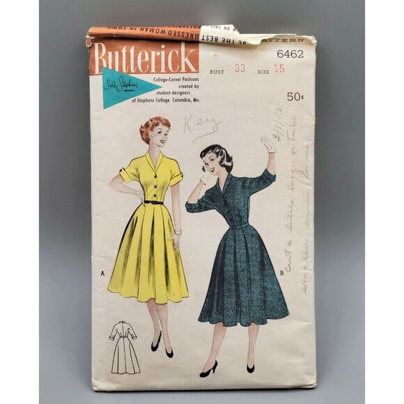 Butterick 1950's Junior Size 15 Flared Skirt Trim Bodice Sewing Pattern 6462 - Picture 1 of 4